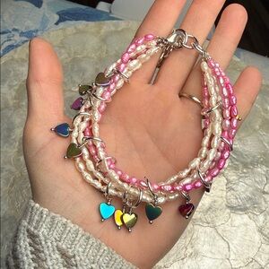 6 strand Pink and white rice pearl bracelet